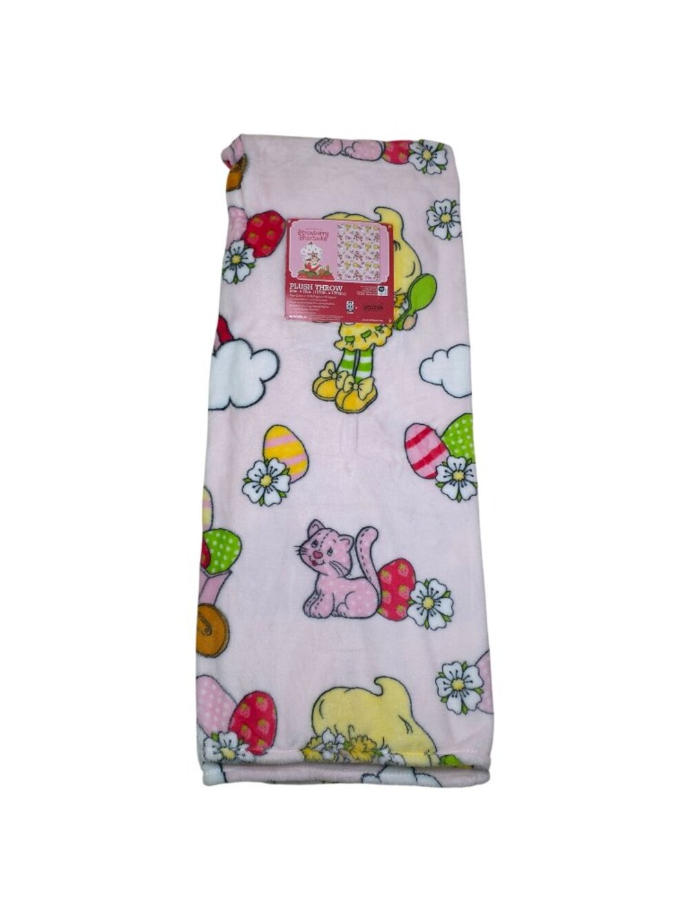 Strawberry Shortcake Kids Plush Throw Blanket 50" x 70" Soft Pink Eggs Basket
